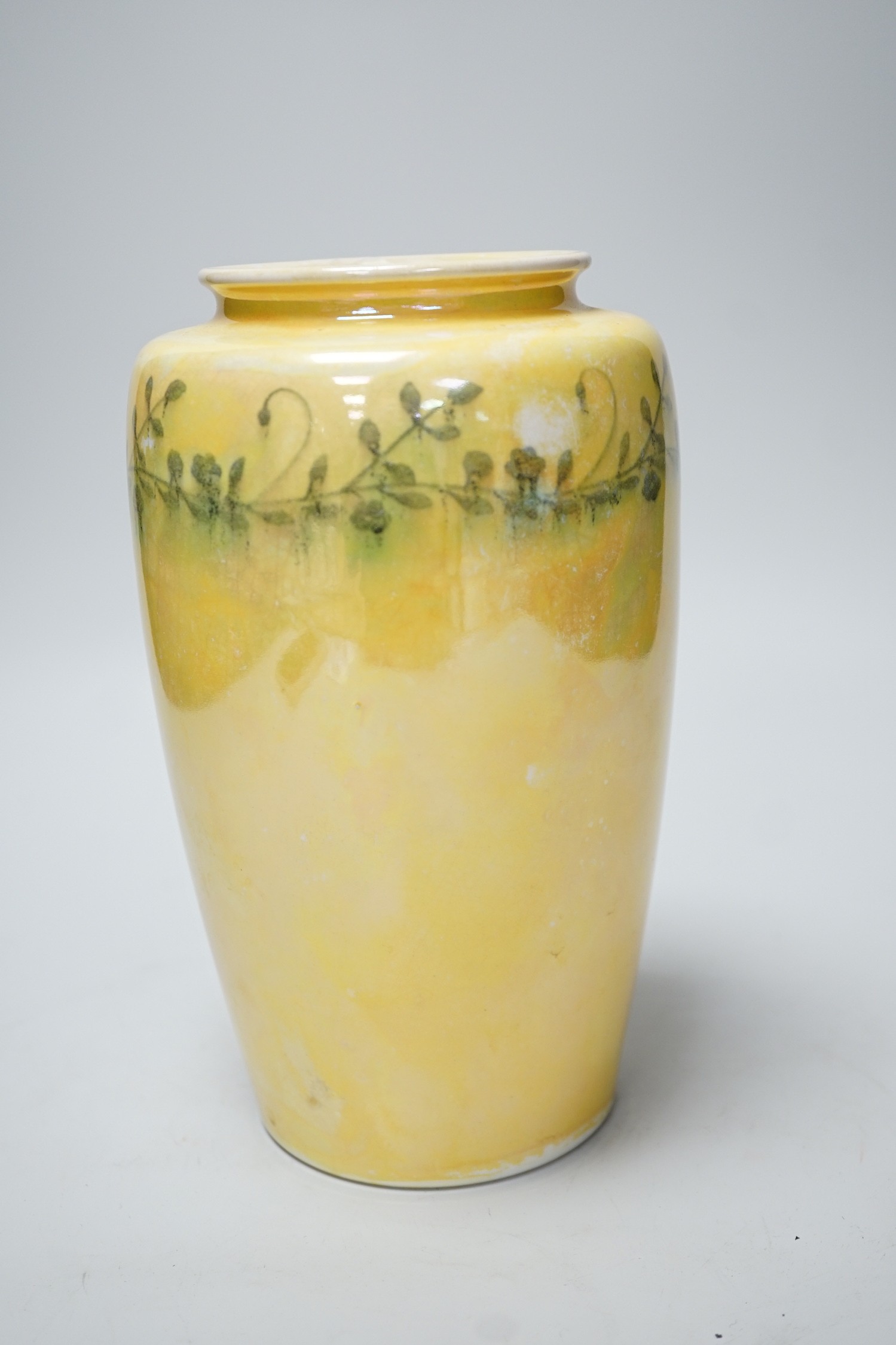 A Ruskin yellow waterglazed vase stamped and printed mark to base 1915, 21cm tall - Image 2 of 6