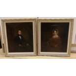 Victorian School, pair of oils on canvas, Portraits of a husband and wife, 40 x 35cm