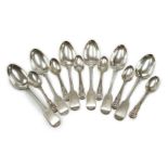 A set of six Victorian silver fiddle pattern table spoons, Samuel Hayne, London, 1863 and a set of