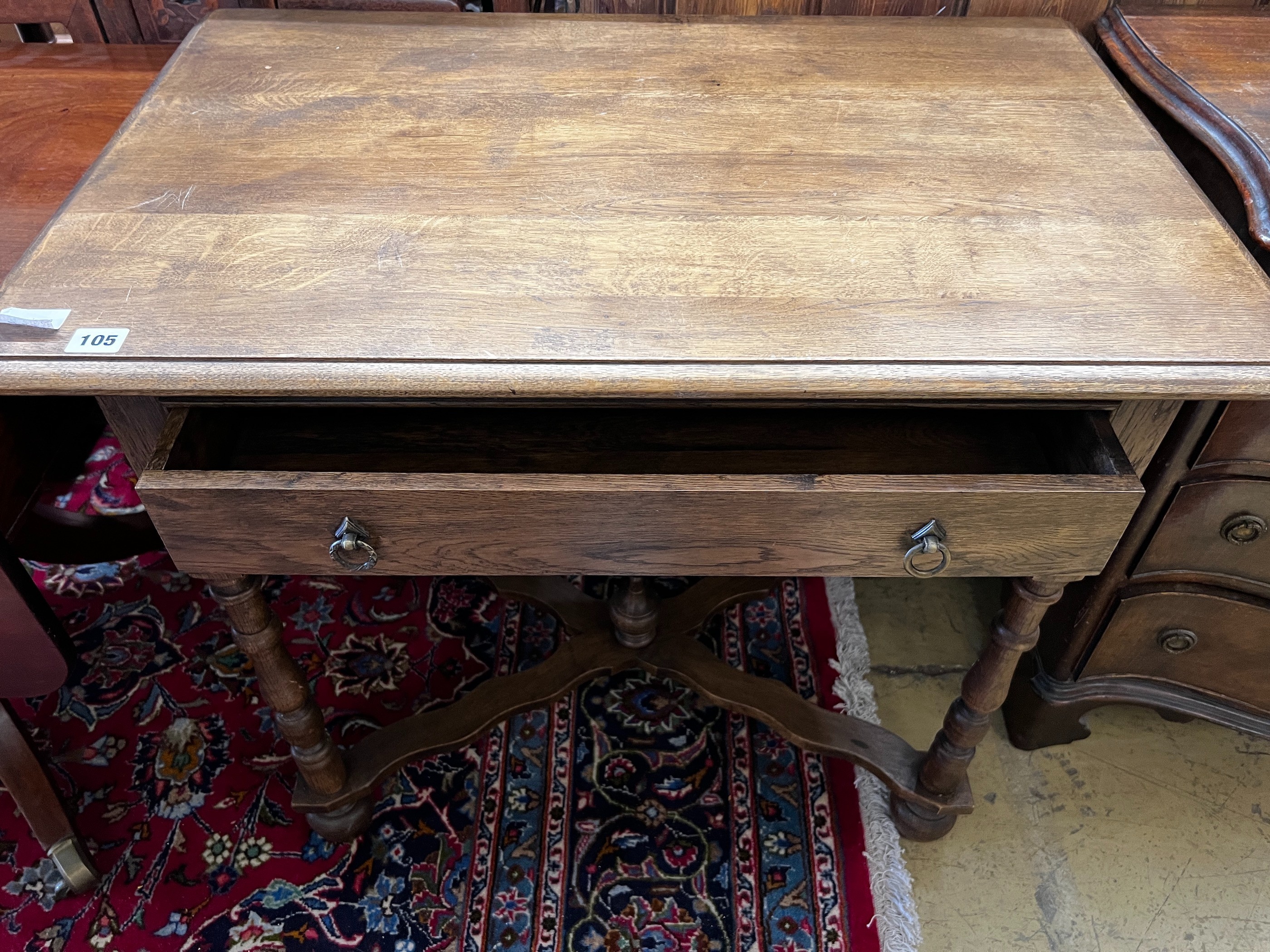 A small 1920's oak side table, width 84cm, depth 52cm, height 75cm - Image 3 of 3