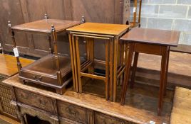 A nest of three Edwardian mahogany tea tables, height 54cm, an Edwardian side table and a