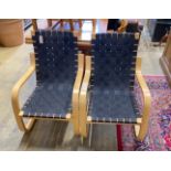 A pair of Alvar Aalto cantilever chairs, width 60cm, depth 72cm, height 90cm
