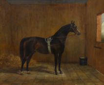 Circle of Sydney R Wombill (1857-1916), oil on canvas, Portrait of a racehorse 'Simonian', titled