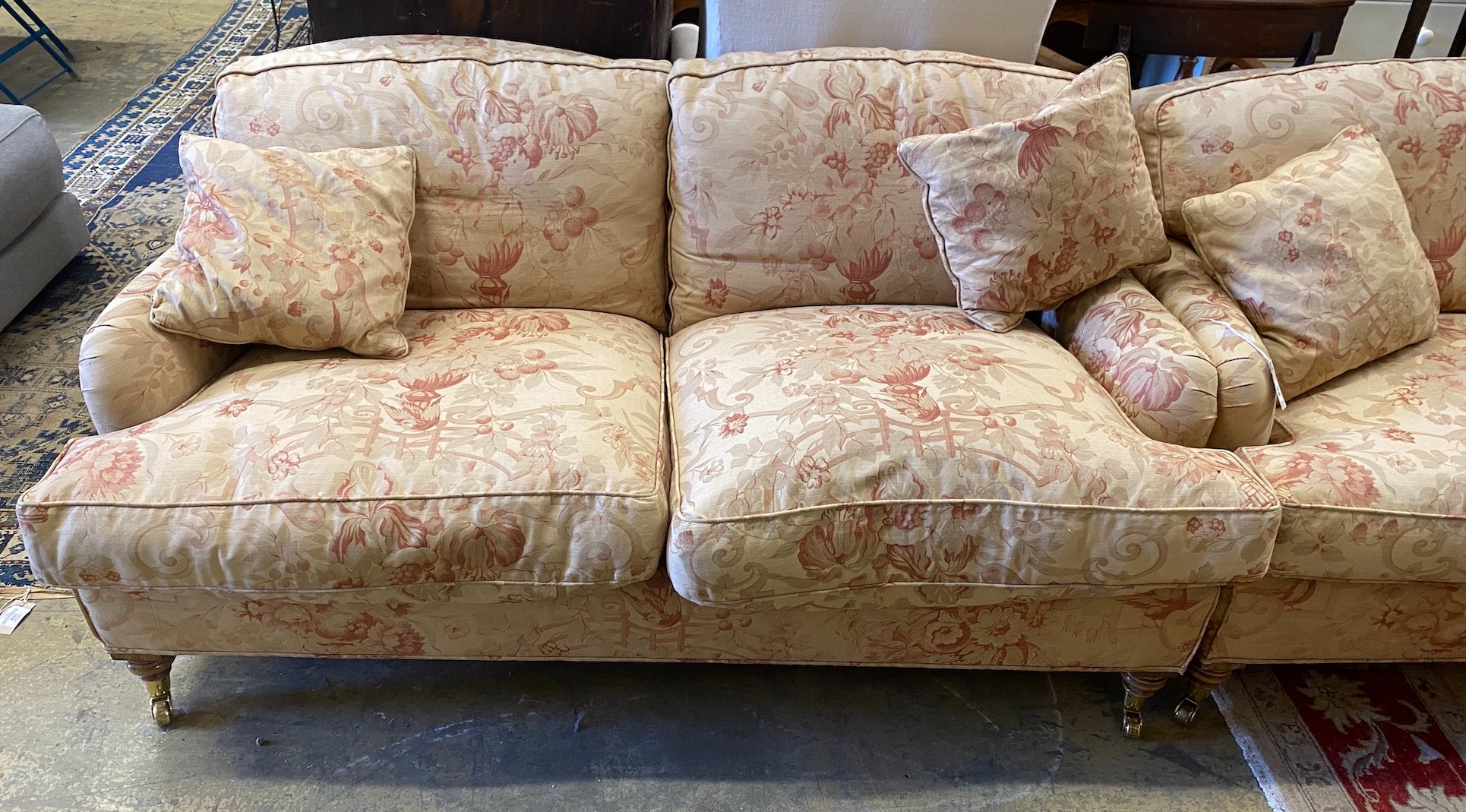 A pair of John Sankey two seater settees with feather cushion seats and backs, length 156cm, depth - Image 2 of 3