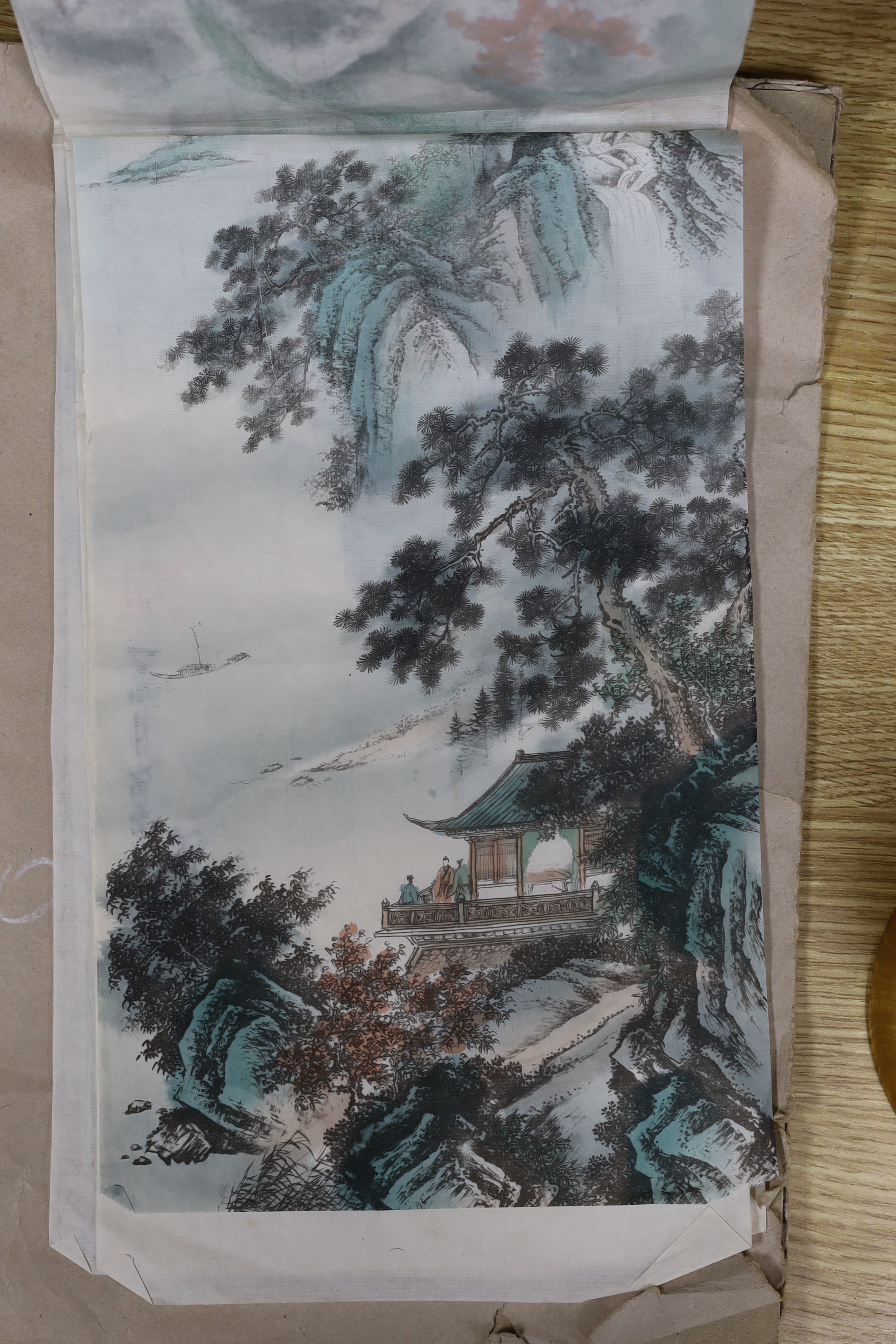 Chinese School, set of four woodblock prints, Mountainous landscapes, 67 x 20cm, unframed - Image 3 of 3
