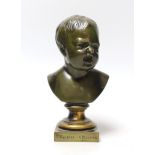 A German bronze bust in memory of a child, R Bellair & Co, Friedrich Str. Berlin, inscribed 8 Mai