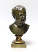 A German bronze bust in memory of a child, R Bellair & Co, Friedrich Str. Berlin, inscribed 8 Mai