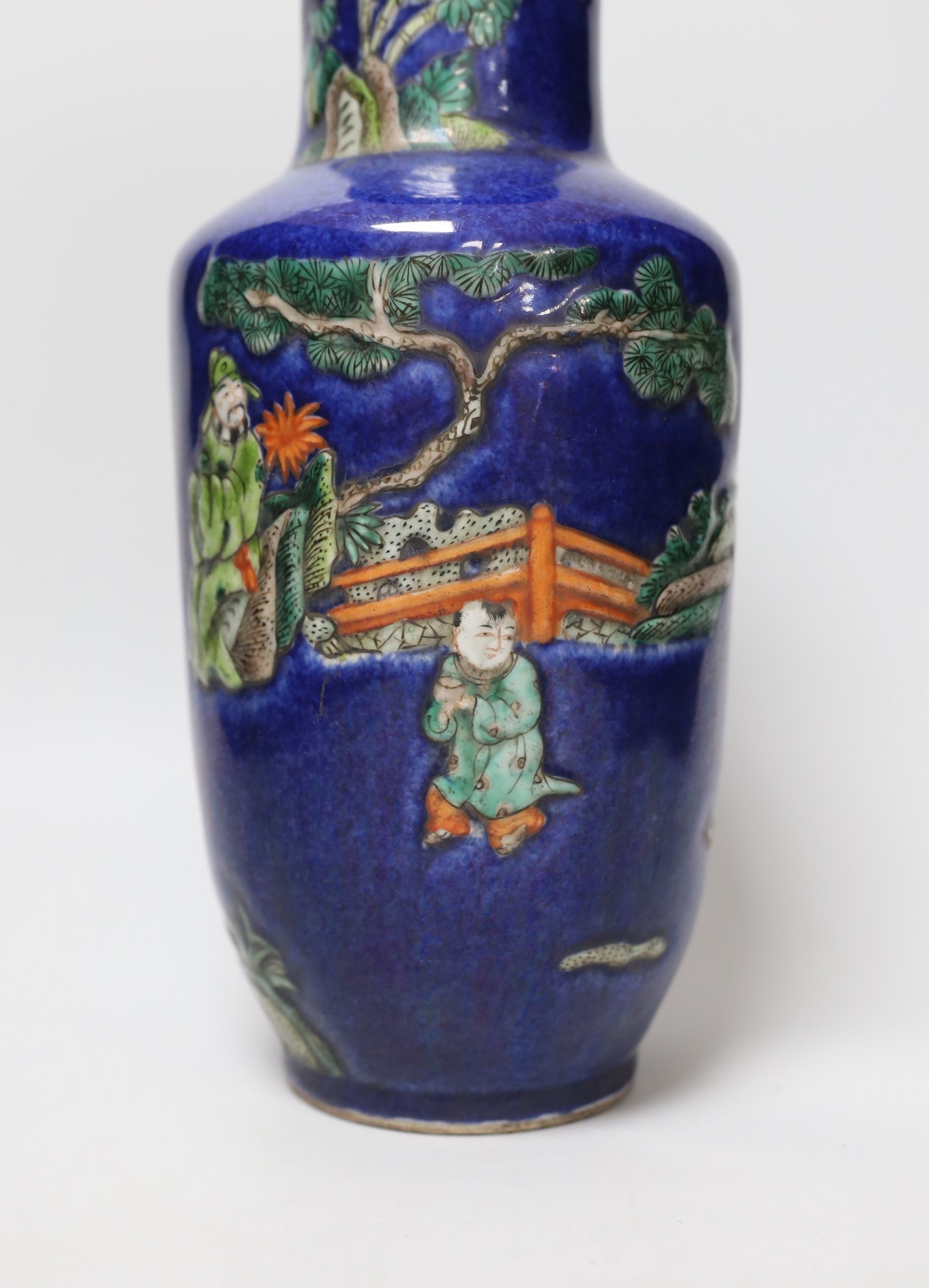 A Chinese powder blue ground figural vase, 33cm - Image 2 of 6