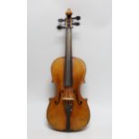 A 19th century German violin, back measures 33cm, cased