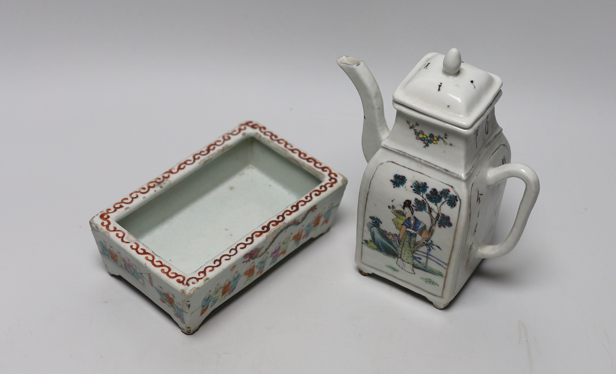 A Chinese Republic period teapot and small dish, teapot 18cm tall - Image 3 of 4