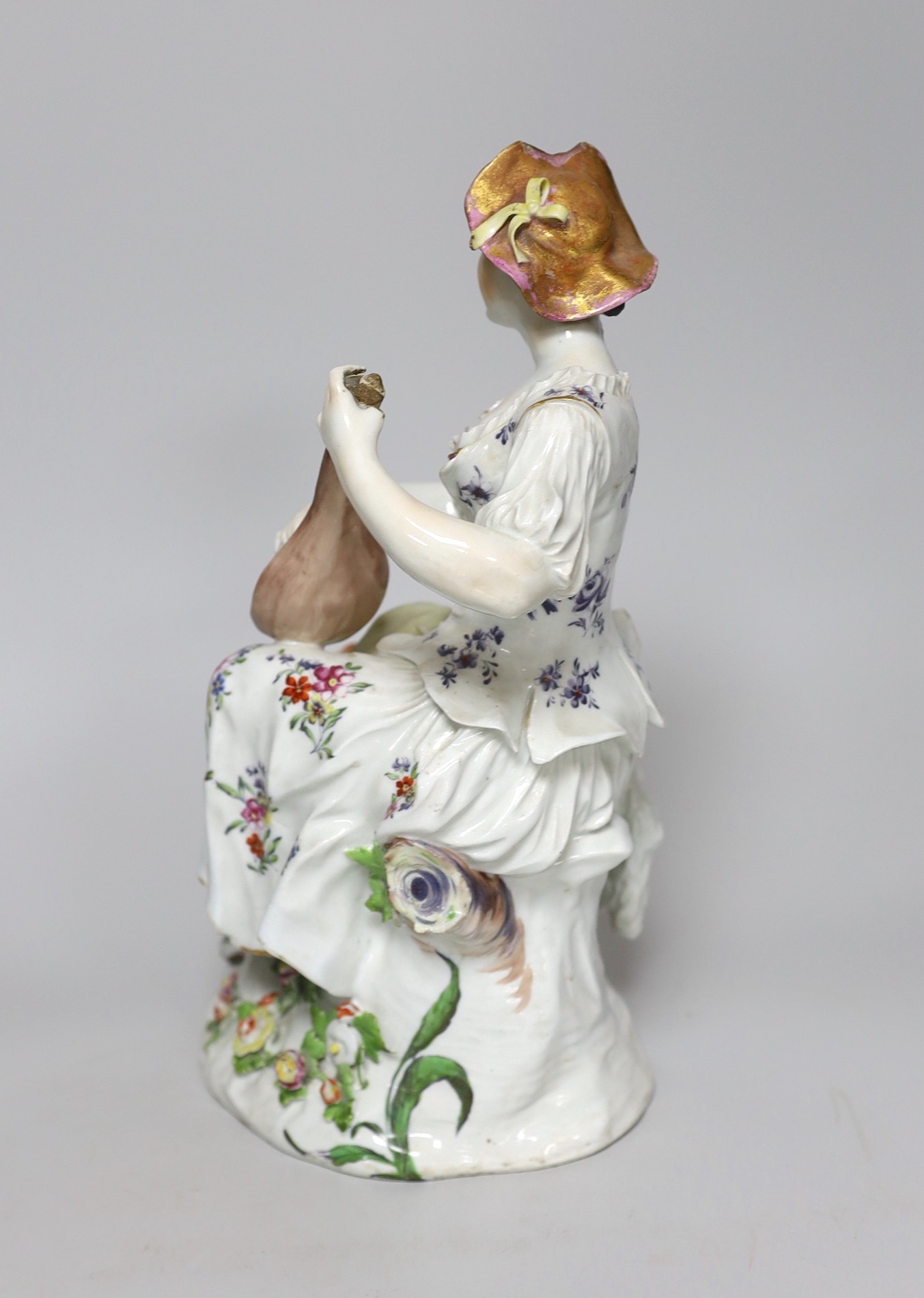 A large Derby figure of a shepherdess playing a lute, c.1760, 29cm - Image 2 of 4