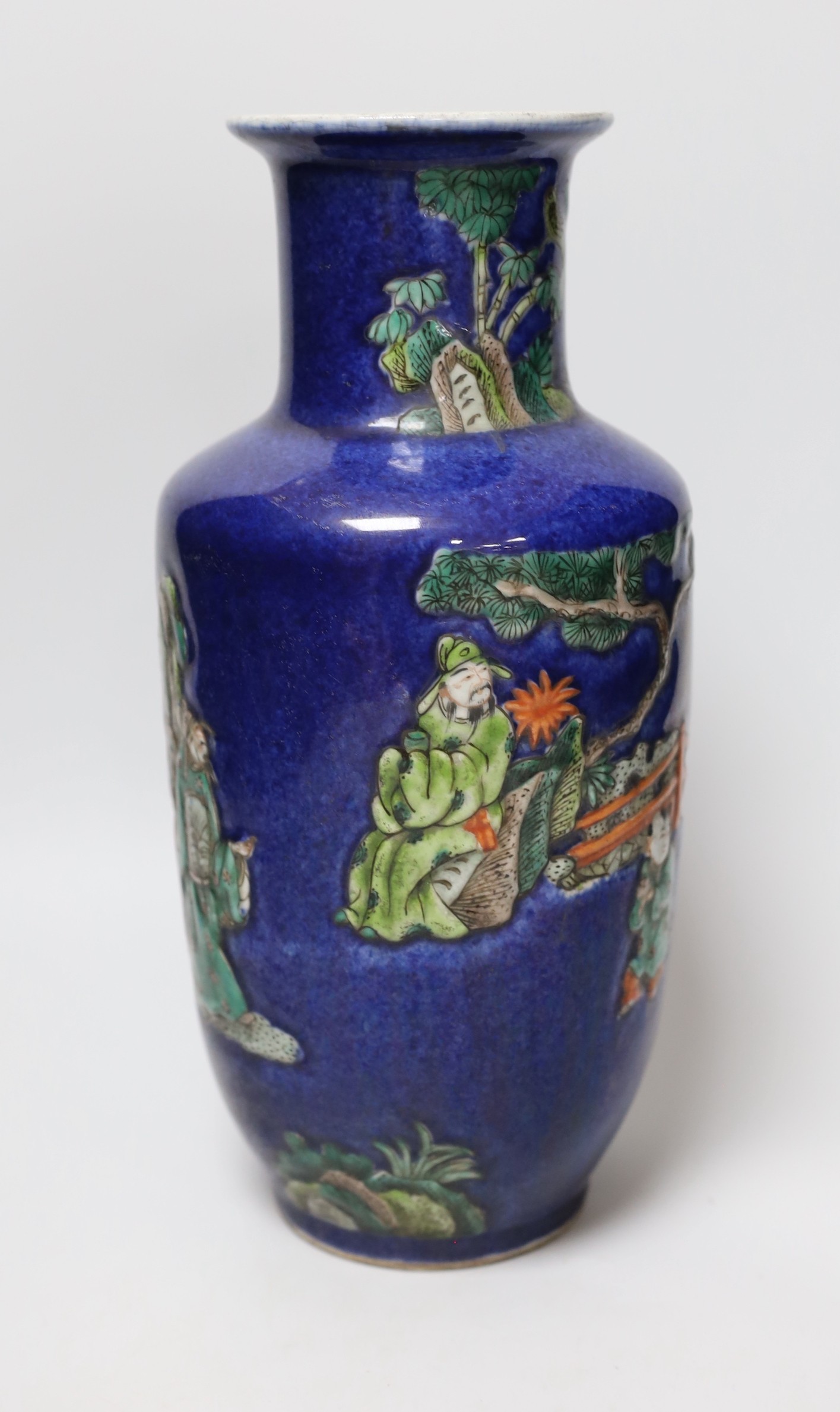 A Chinese powder blue ground figural vase, 33cm - Image 3 of 6