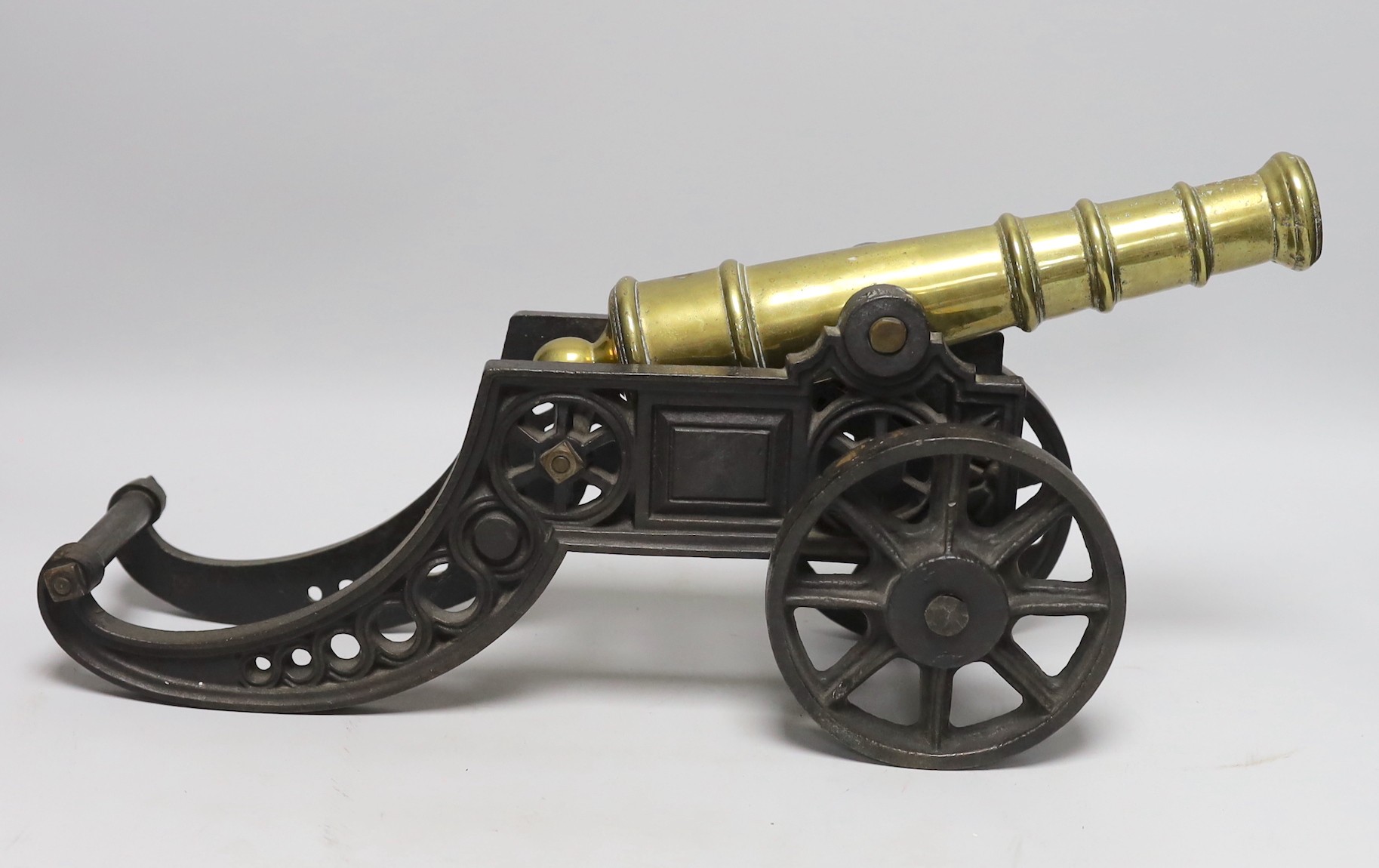 A cast iron and brass model cannon, 47cm long - Image 2 of 2