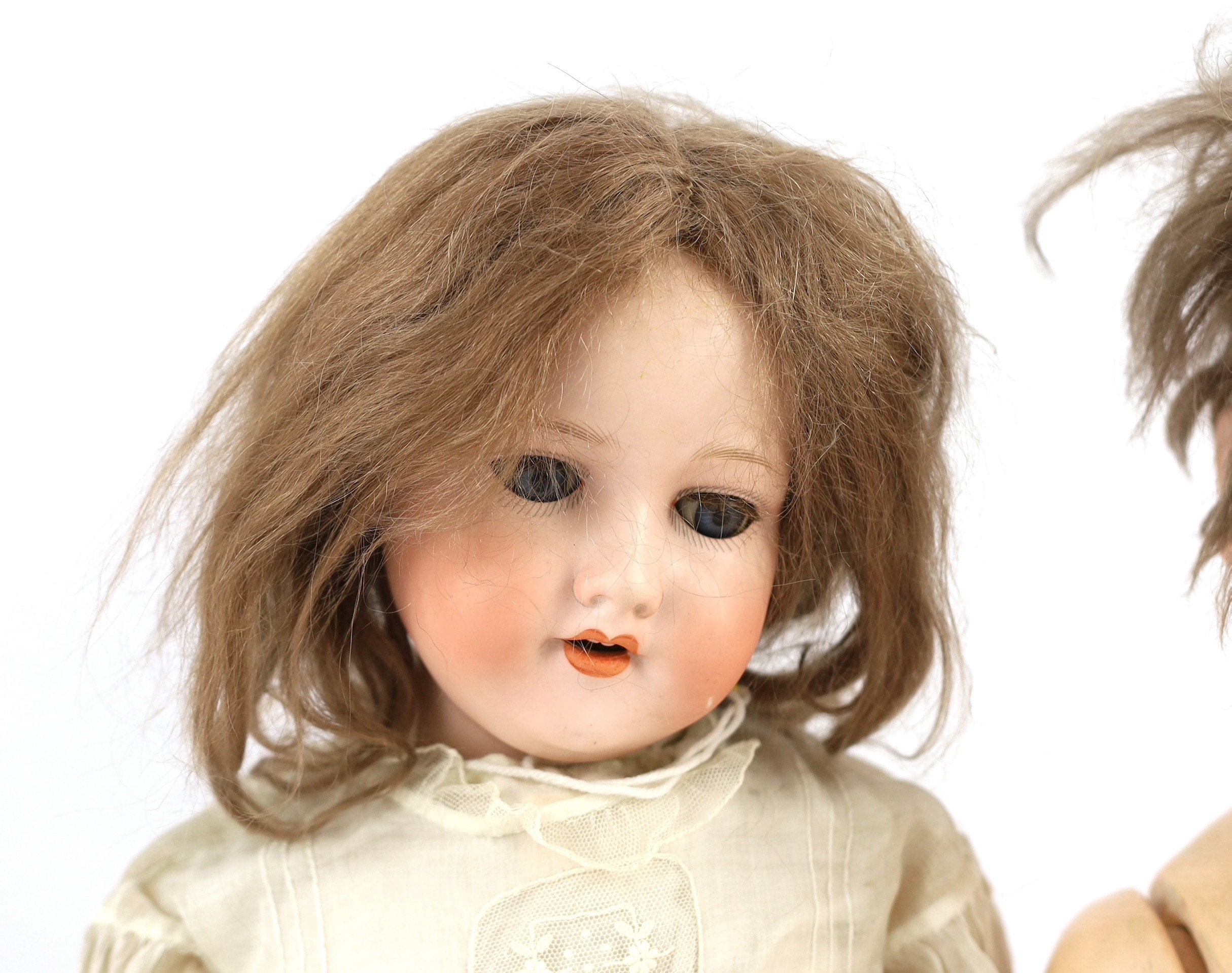 An Armand Marseille bisque doll, German, circa 1912, impressed 390n, A 9 M, with open mouth and - Image 2 of 4