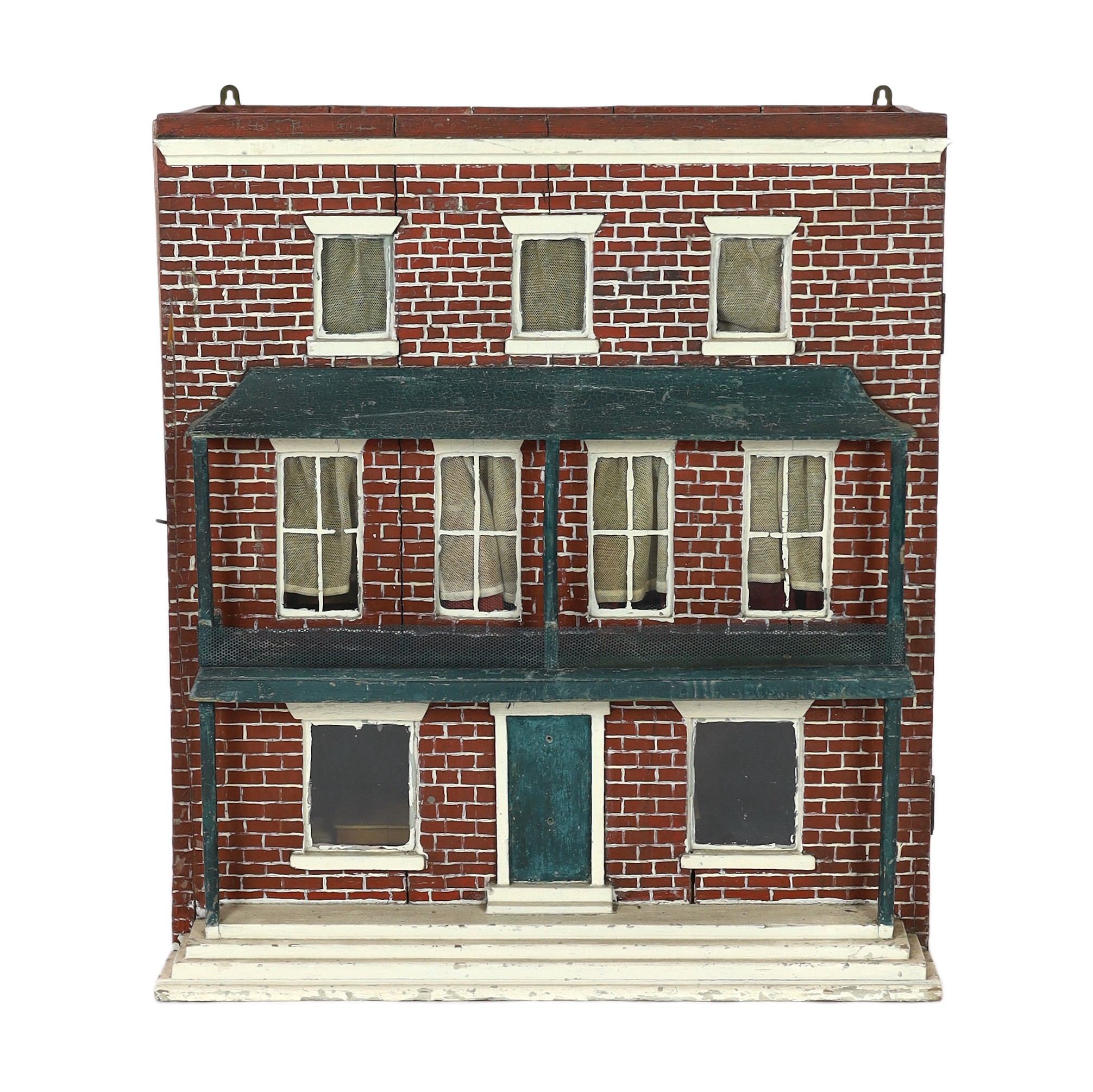 A Victorian furnished dolls’ house, circa 1890, of three floors, the brick facade with an attractive - Image 2 of 10