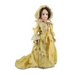 A Bru bisque swivel head fashion doll, French, 1870, impressed L on the head and Bru L on the
