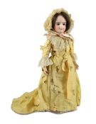 A Bru bisque swivel head fashion doll, French, 1870, impressed L on the head and Bru L on the