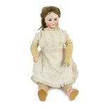 A Belton-type bisque doll, French, circa 1890, unmarked, with open / closed mouth showing white
