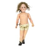 A Simon & Halbig bisque keywind walking doll, German, circa 1892, impressed 1078, Simon & Halbig S &