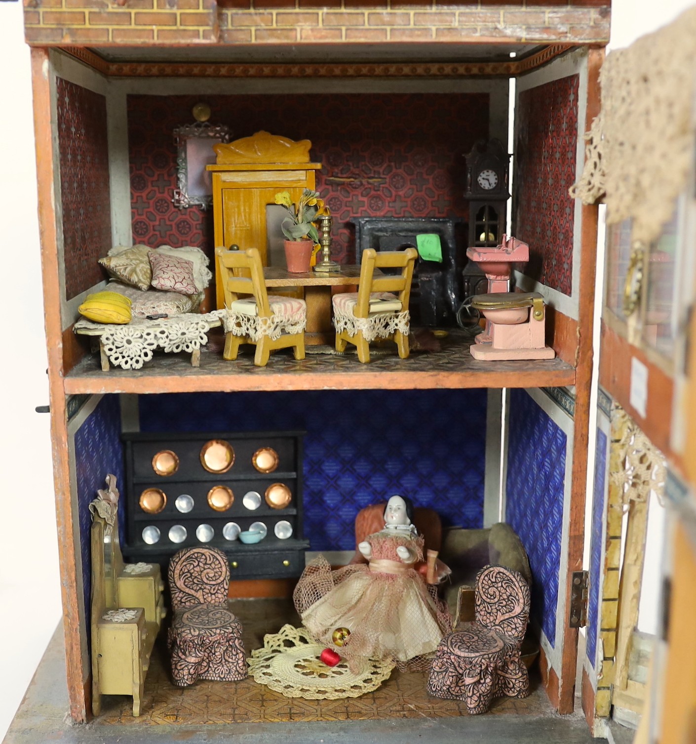 A Moritz Gottschalk 'Blue Roof’ furnished dolls’ house, circa 1880-85, single fronted with a bay - Image 4 of 6