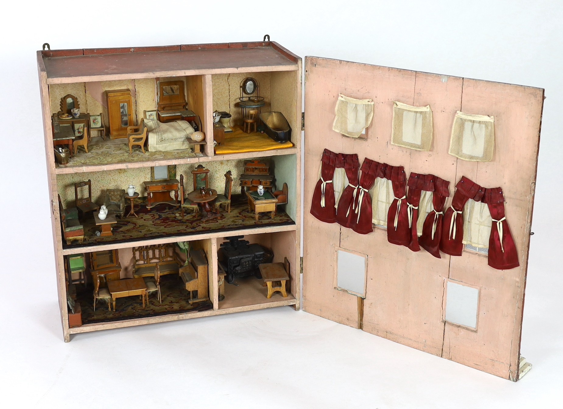 A Victorian furnished dolls’ house, circa 1890, of three floors, the brick facade with an attractive - Image 4 of 10