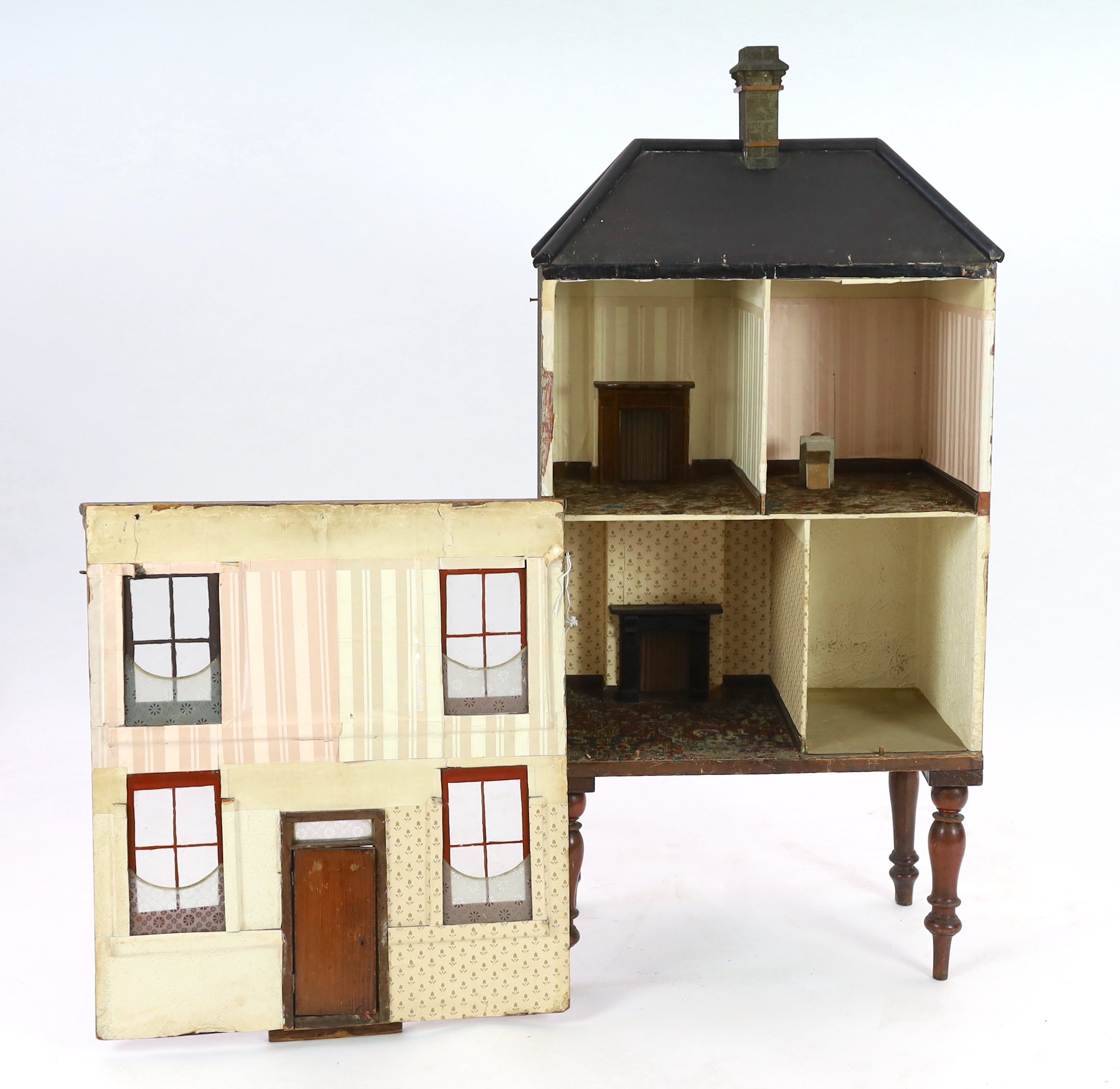 'Museum Villa': A mid 19th century furnished English dolls’ house, the fine facade with a heavily - Image 3 of 4