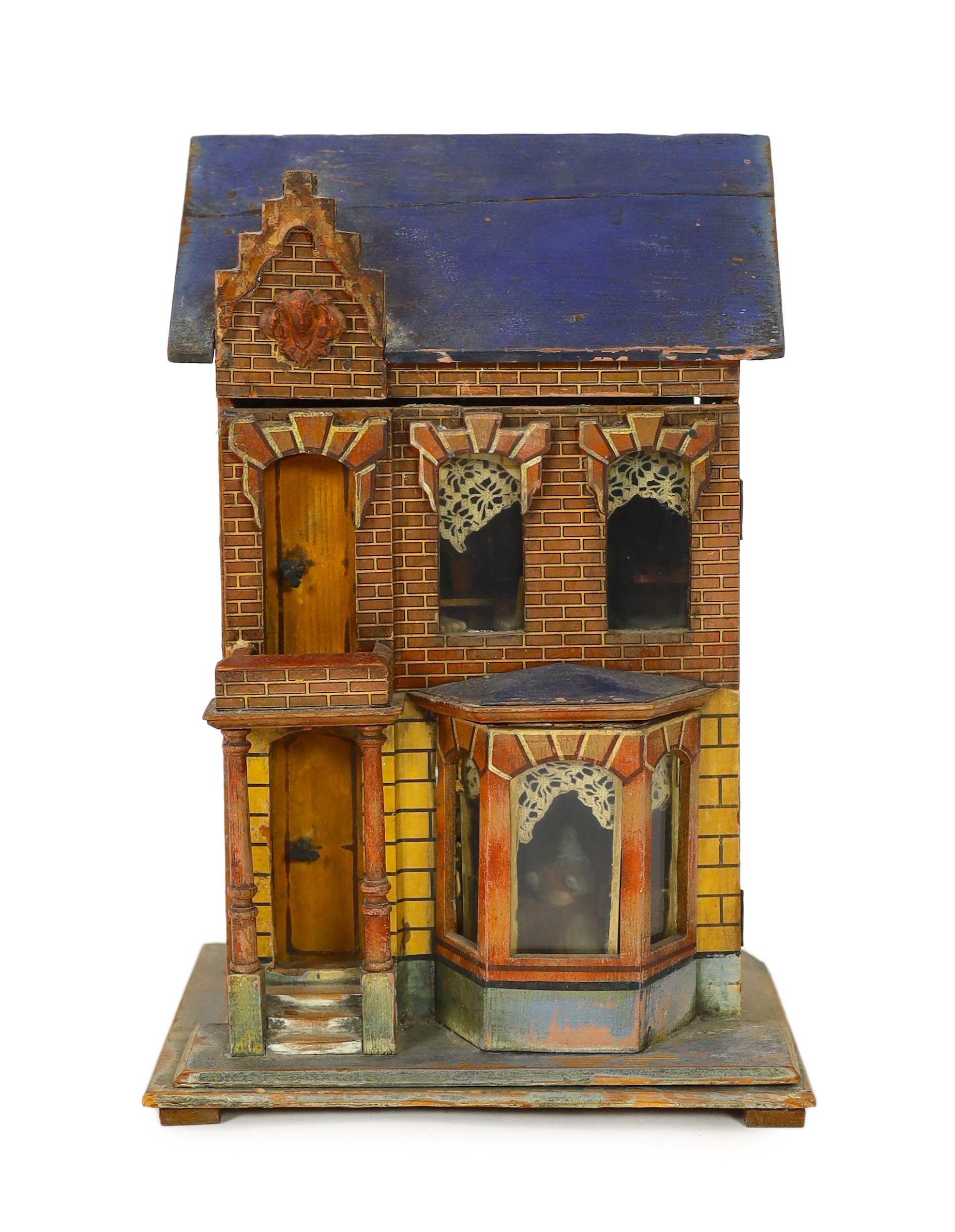 A Moritz Gottschalk 'Blue Roof’ furnished dolls’ house, circa 1880-85, single fronted with a bay - Image 2 of 6