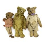 An early 20th century German Teddy bear, mohair plush and boot-button eyes, 12in., and two other