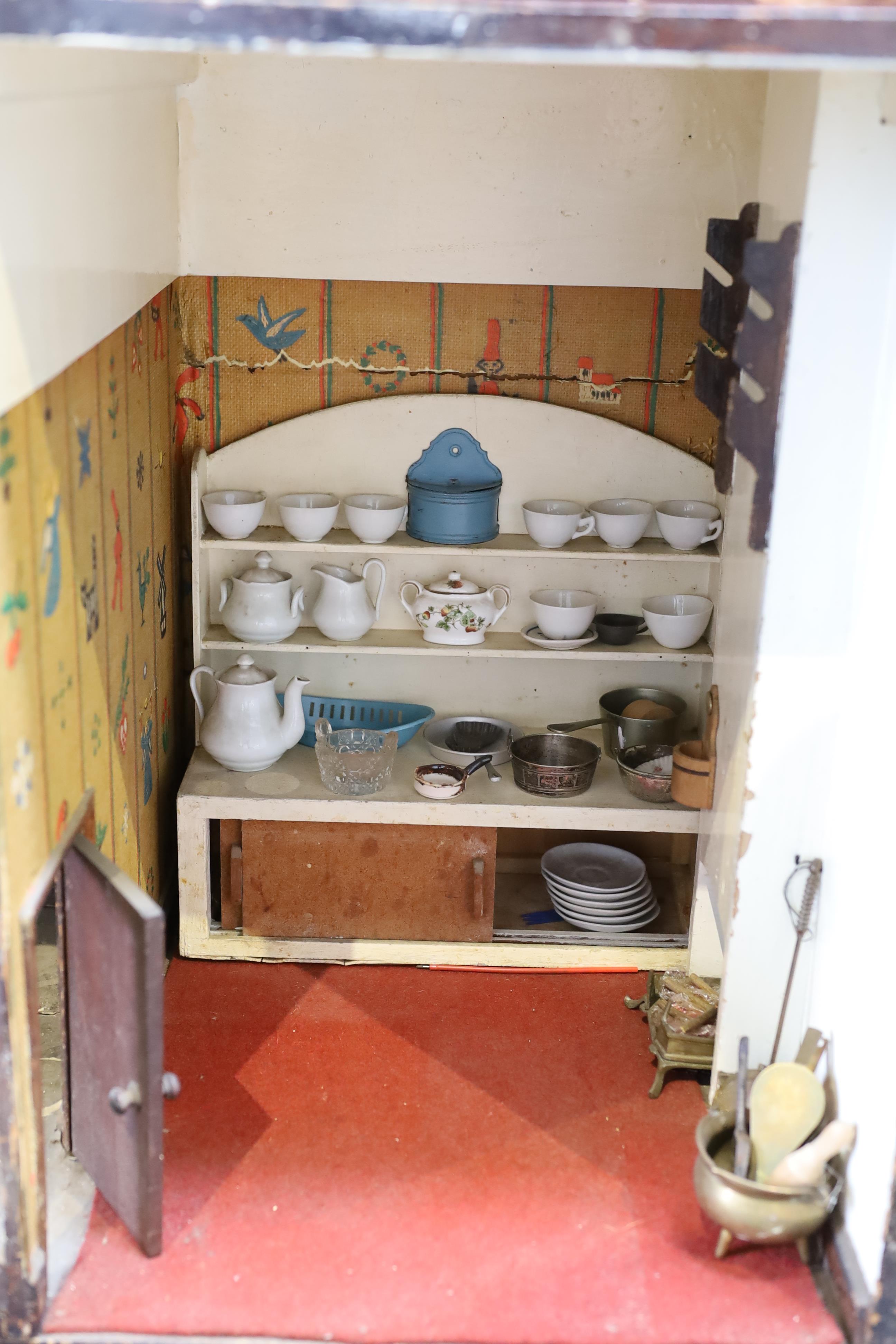 'Hickman House': A large English cupboard house, mid 19th century, the hinged doors opening to - Image 5 of 5