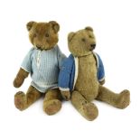 Two Gebruder Bing Teddy bears, German, circa 1920, gold mohair plush with boot-button eyes, stitched