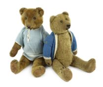 Two Gebruder Bing Teddy bears, German, circa 1920, gold mohair plush with boot-button eyes, stitched