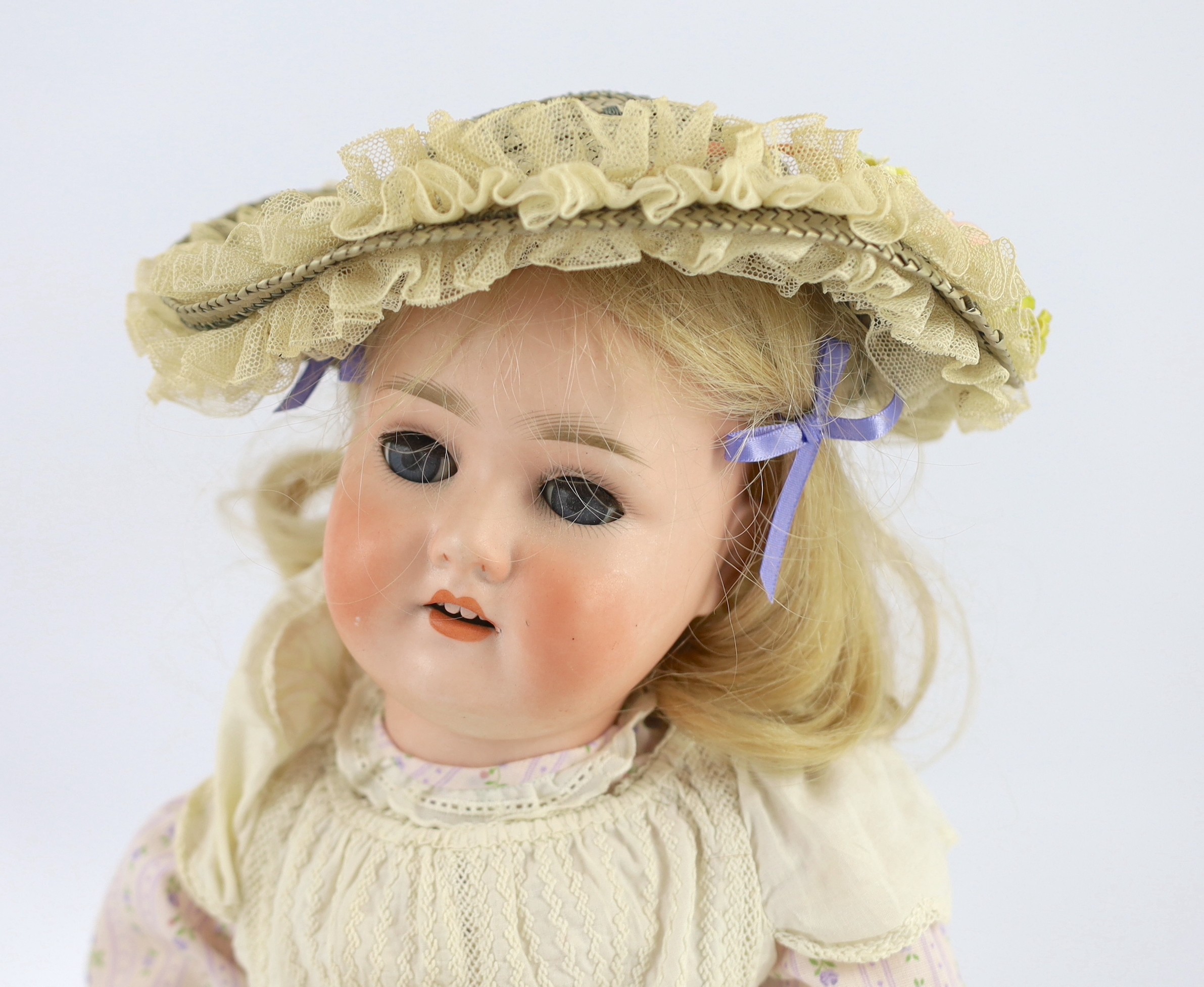 A Schoenau & Hoffmeister bisque doll, German, circa 1909, impressed 1909 7½, with open mouth and - Image 2 of 4