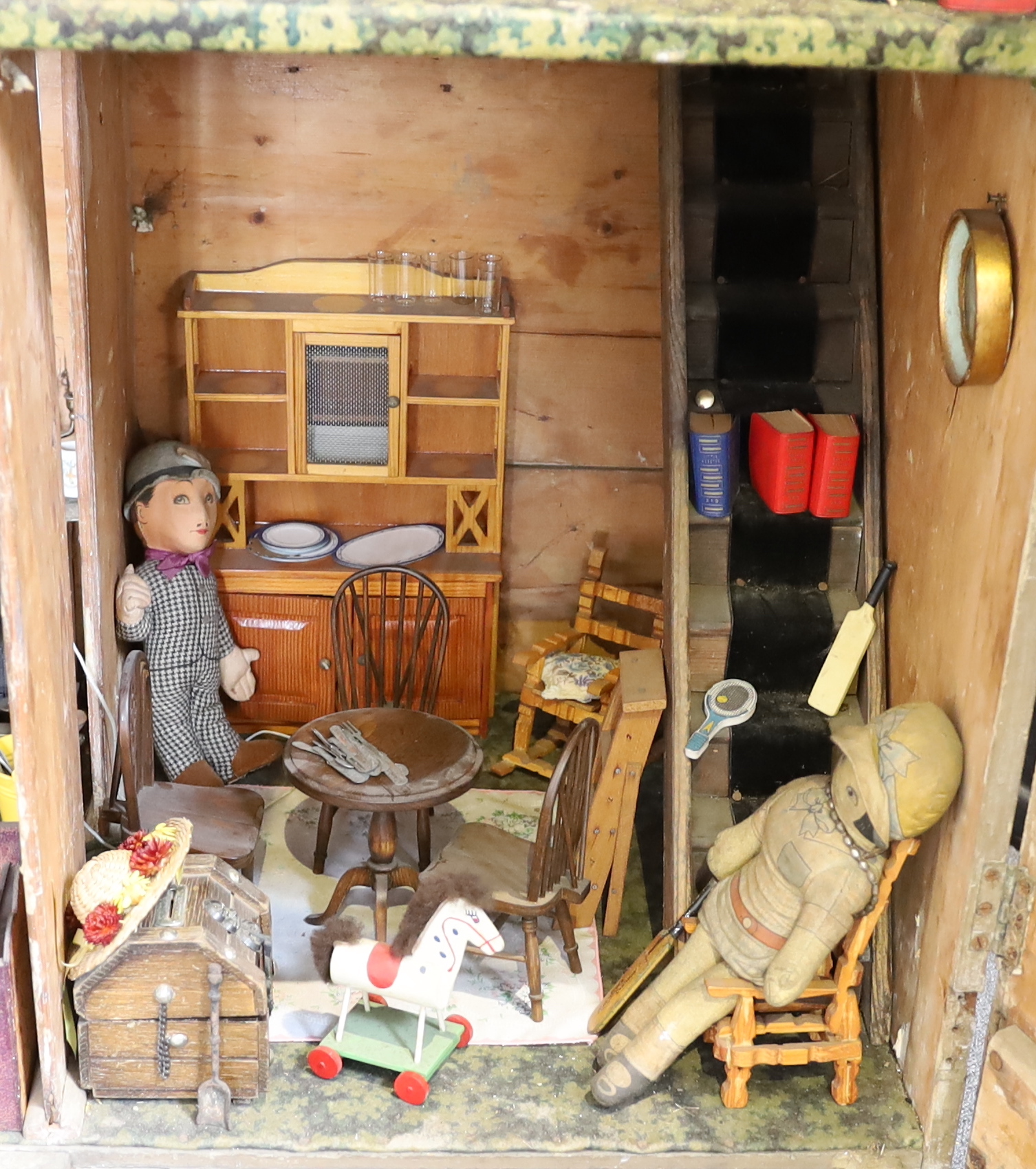 A very large English dolls’ house, circa 1840-1850, with a central panelled door and large windows - Image 4 of 10