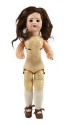 A Bru Jeune R. bisque Walking doll, French, circa 1890, impressed Bru Jne R 6, with open mouth and