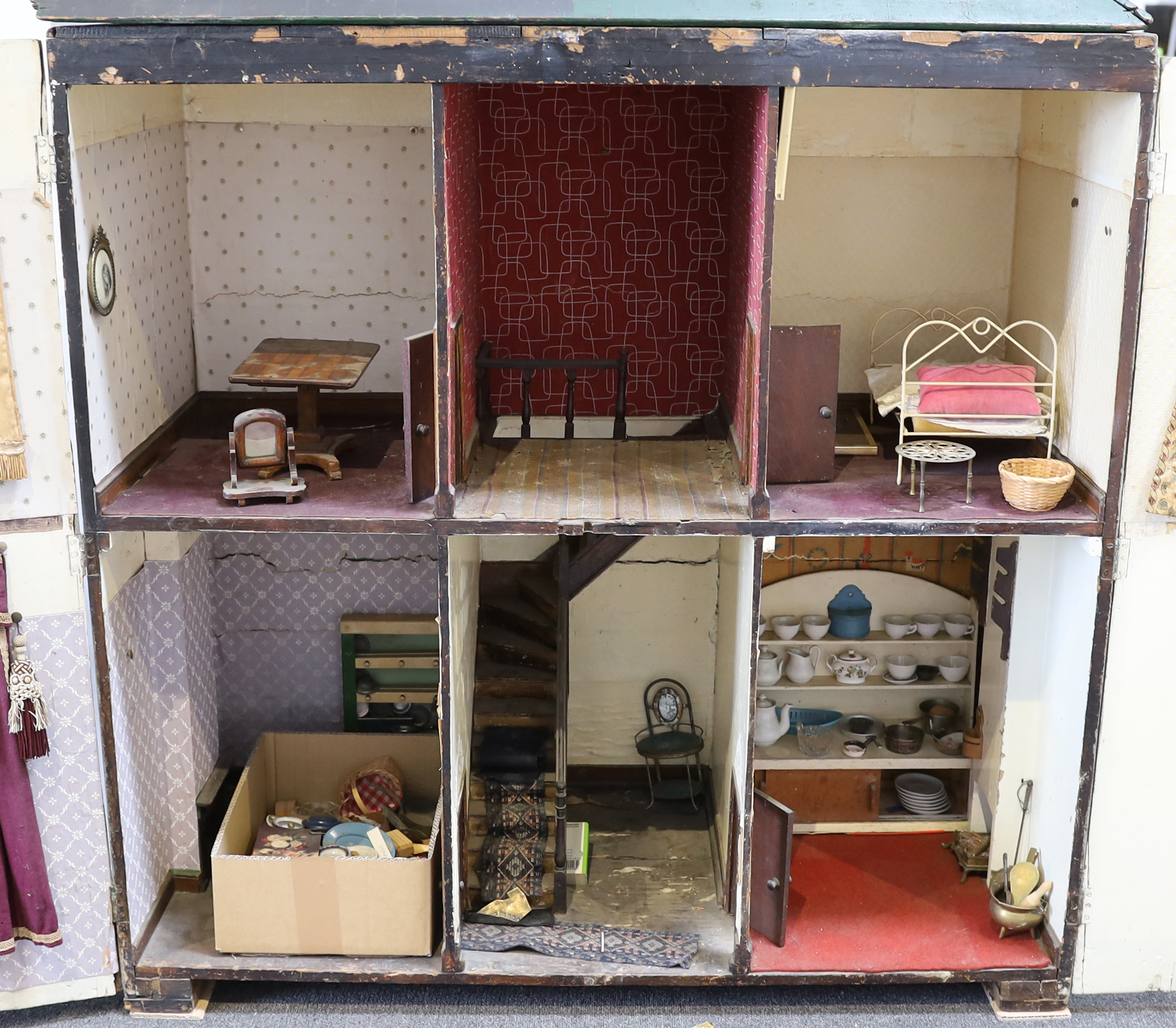 'Hickman House': A large English cupboard house, mid 19th century, the hinged doors opening to - Image 3 of 5