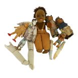 A Norah Wellings-type South Sea Island doll, 13in., three Steiff puppets, Japanese gofun doll,