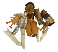 A Norah Wellings-type South Sea Island doll, 13in., three Steiff puppets, Japanese gofun doll,