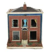 An extraordinary English dolls’ house, mid 19th century, double-fronted with lawned front garden,