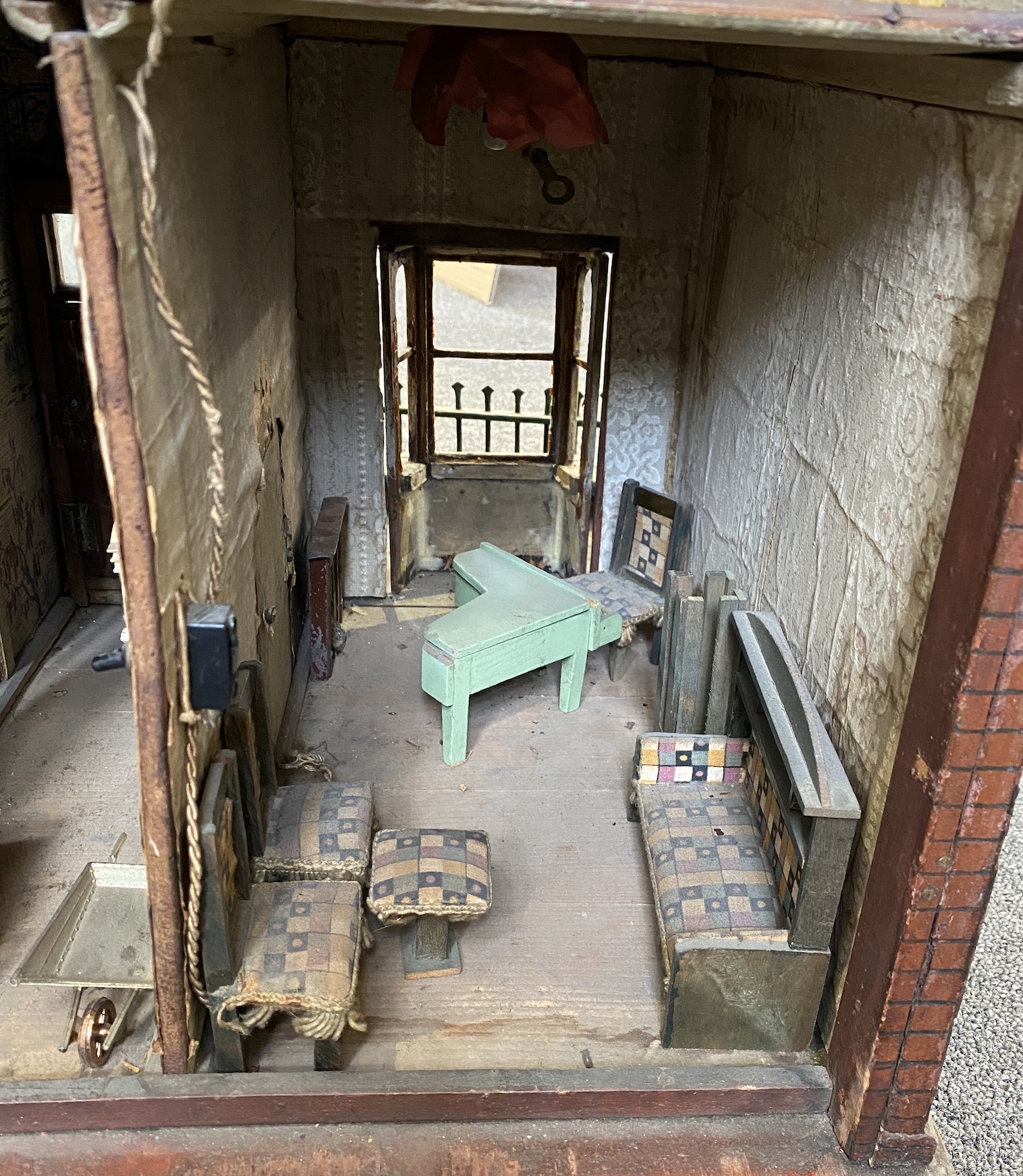 A back-opening furnished English dolls’ house, late 19th century, modelled as a double-fronted - Image 4 of 9