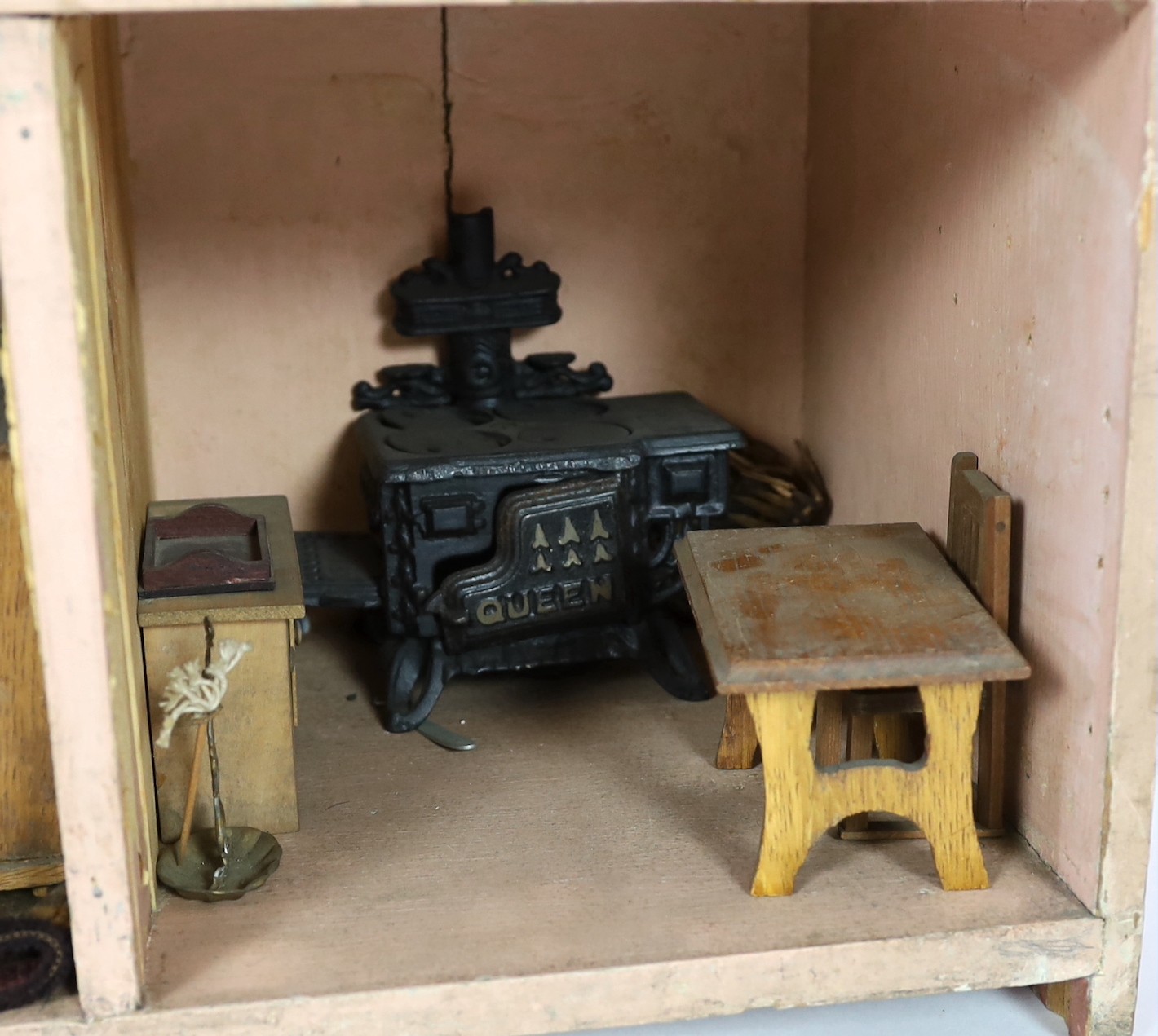 A Victorian furnished dolls’ house, circa 1890, of three floors, the brick facade with an attractive - Image 10 of 10