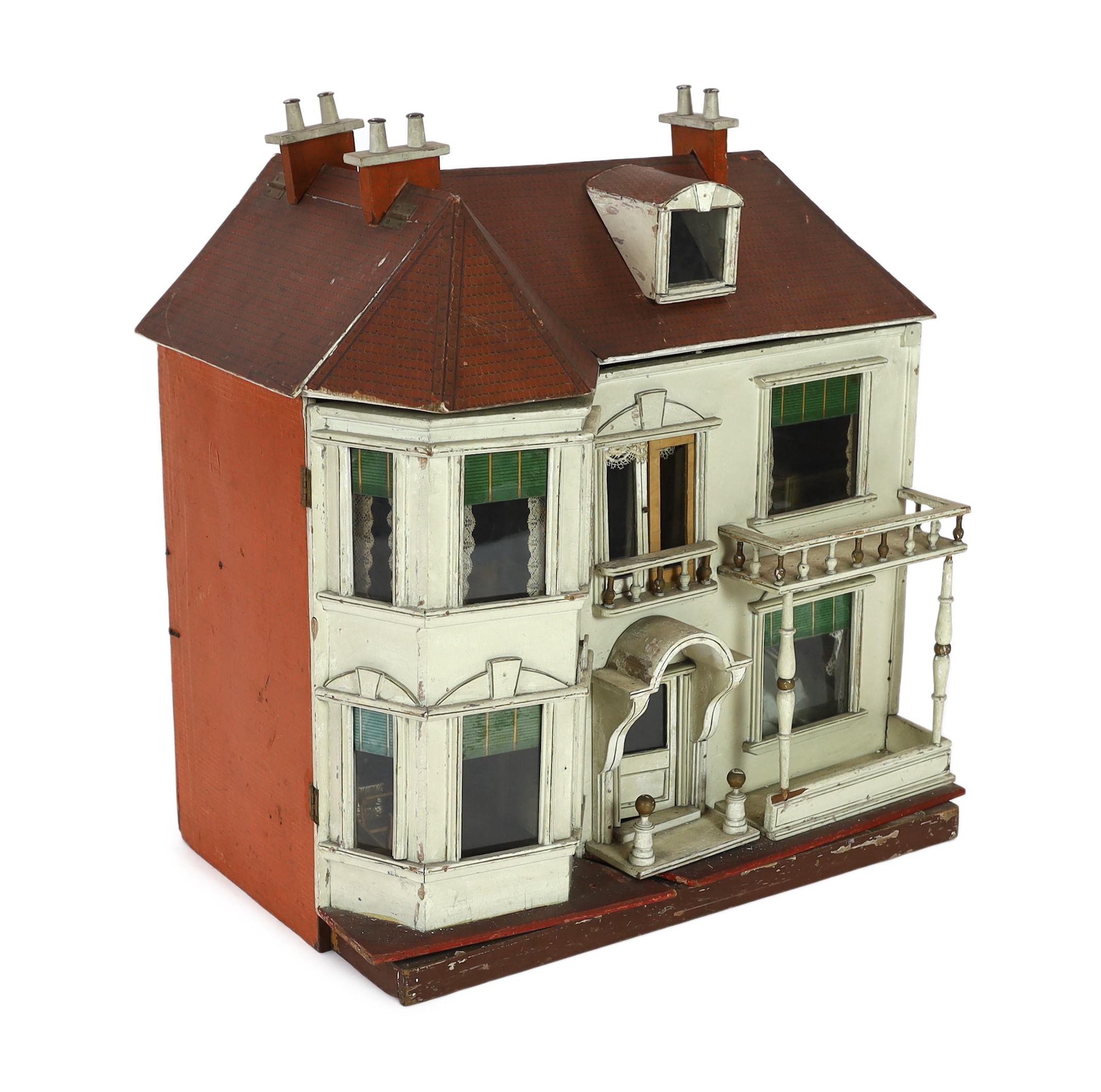 A G. and J. Lines furnished dolls’ house of 'Kits Koty' type, early 20th century, modelled as a - Image 2 of 8