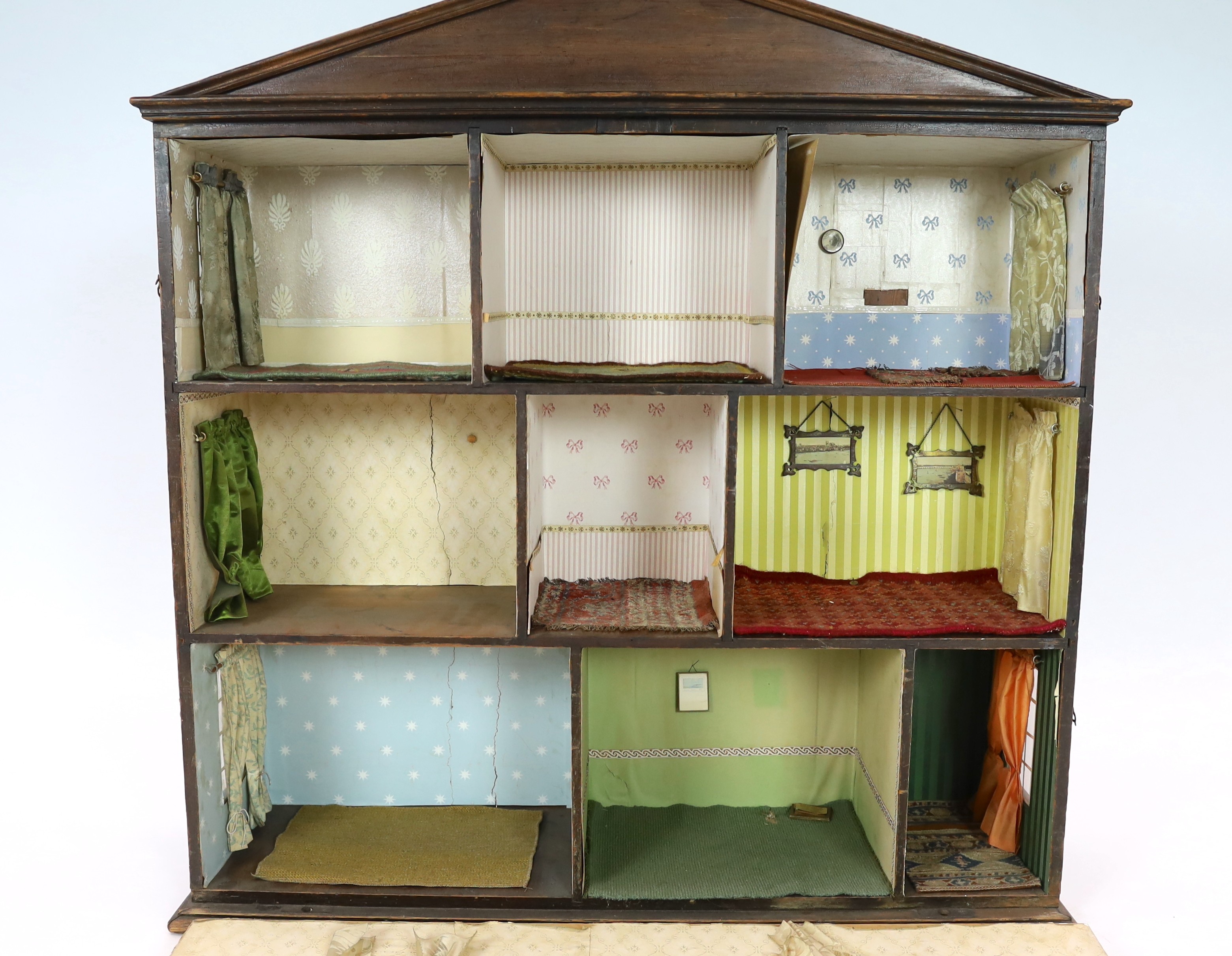 A furnished English dolls’ house, circa 1810-20, with three rooms on three floors surmounted by a - Image 4 of 4