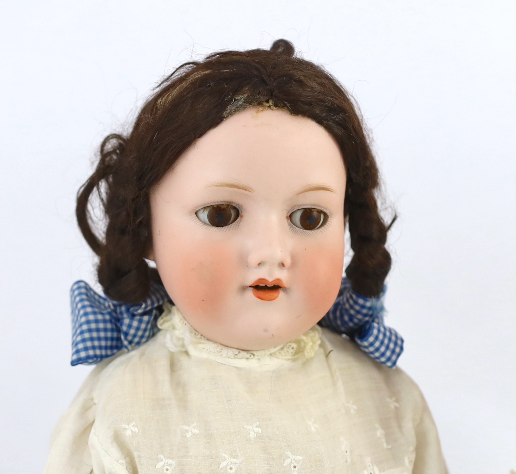 Two Armand Marseille bisque dolls, the first impressed 390n A. 6½ M. with weighted brown glass eyes, - Image 2 of 5