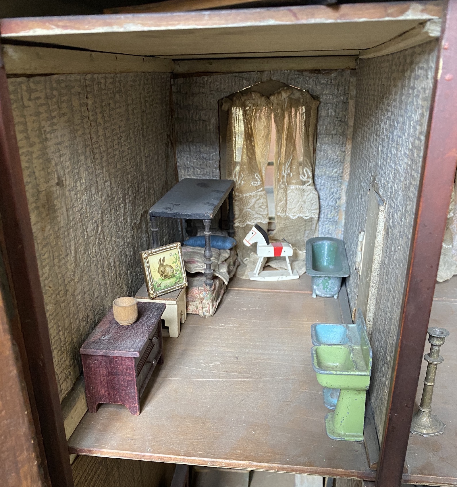 A back-opening furnished English dolls’ house, late 19th century, modelled as a double-fronted - Image 8 of 9