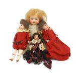 A pair of Recknagel bisque headed dolls, German, circa 1900, one impressed R 16/0 A, both with