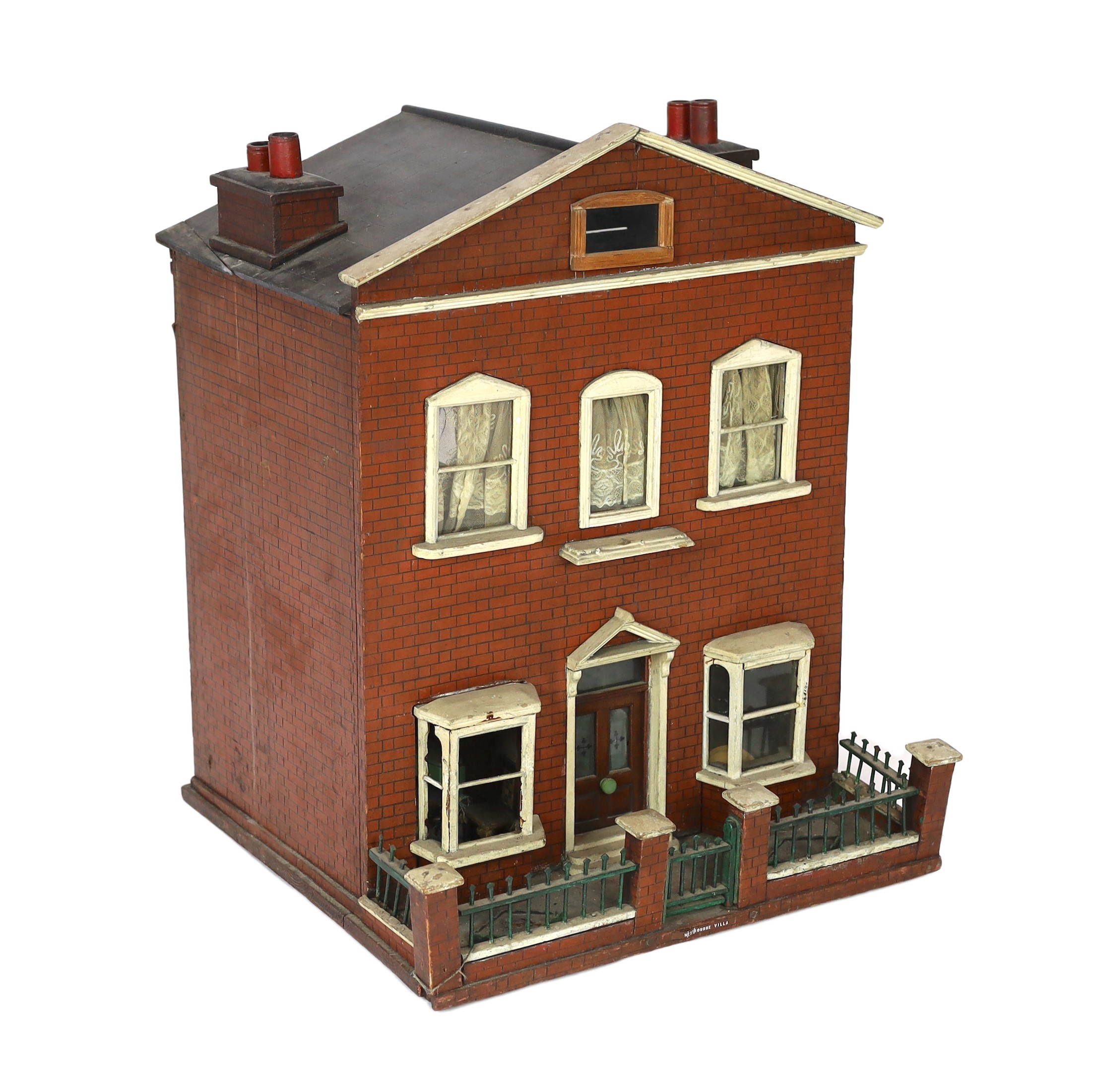 A back-opening furnished English dolls’ house, late 19th century, modelled as a double-fronted - Image 2 of 9