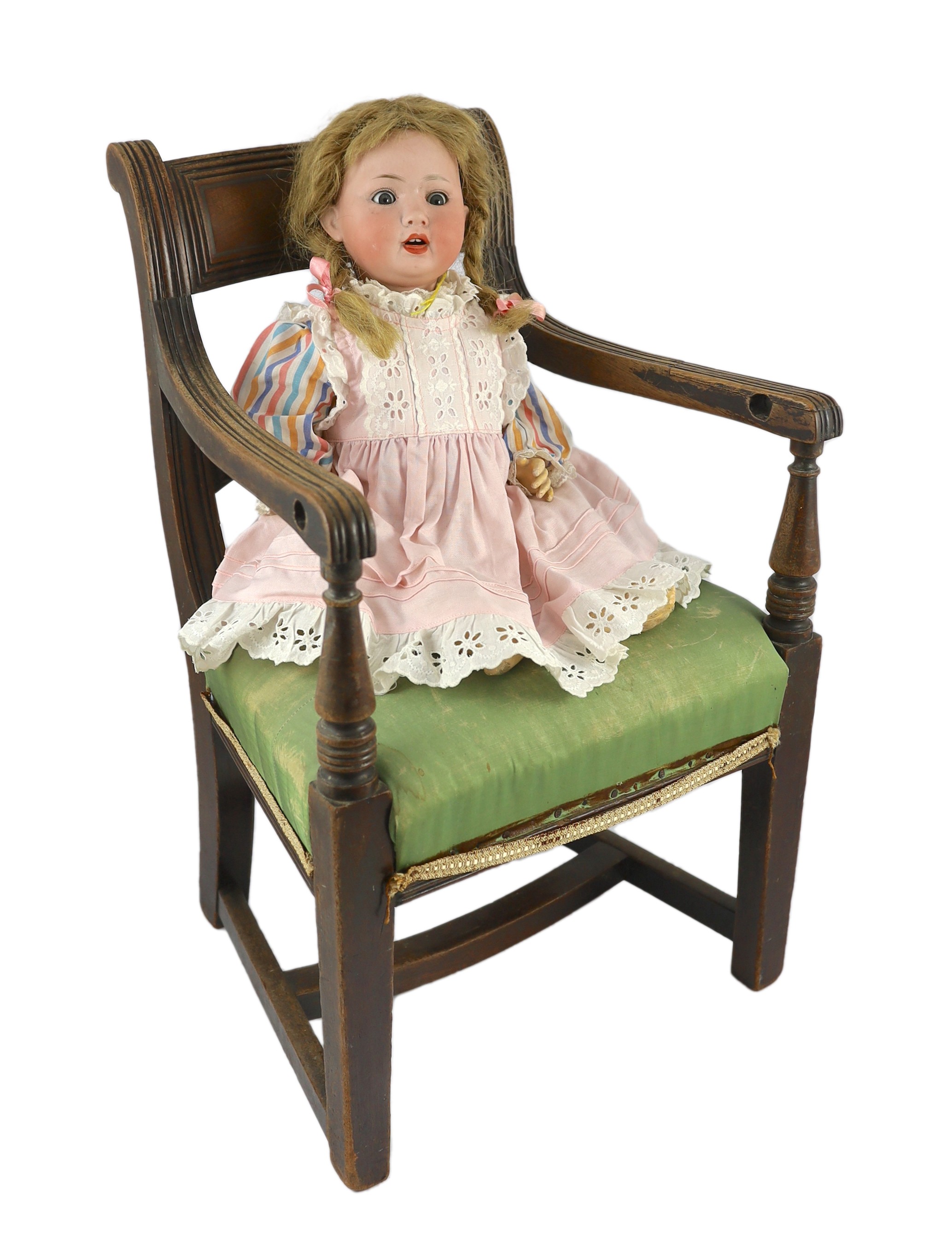 A Porzellanfabrik Mengersgereuth bisque doll, German, circa 1920, impressed P M 914 8, with open