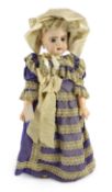 A Jumeau moulded bisque phonograph doll, French, circa 1889, printed mark in red, Téte Jumeau and