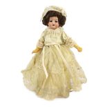 A bisque doll, probably by Gebruder Kuhnlenz, German, circa 1891, impressed 21-11/0, with open mouth