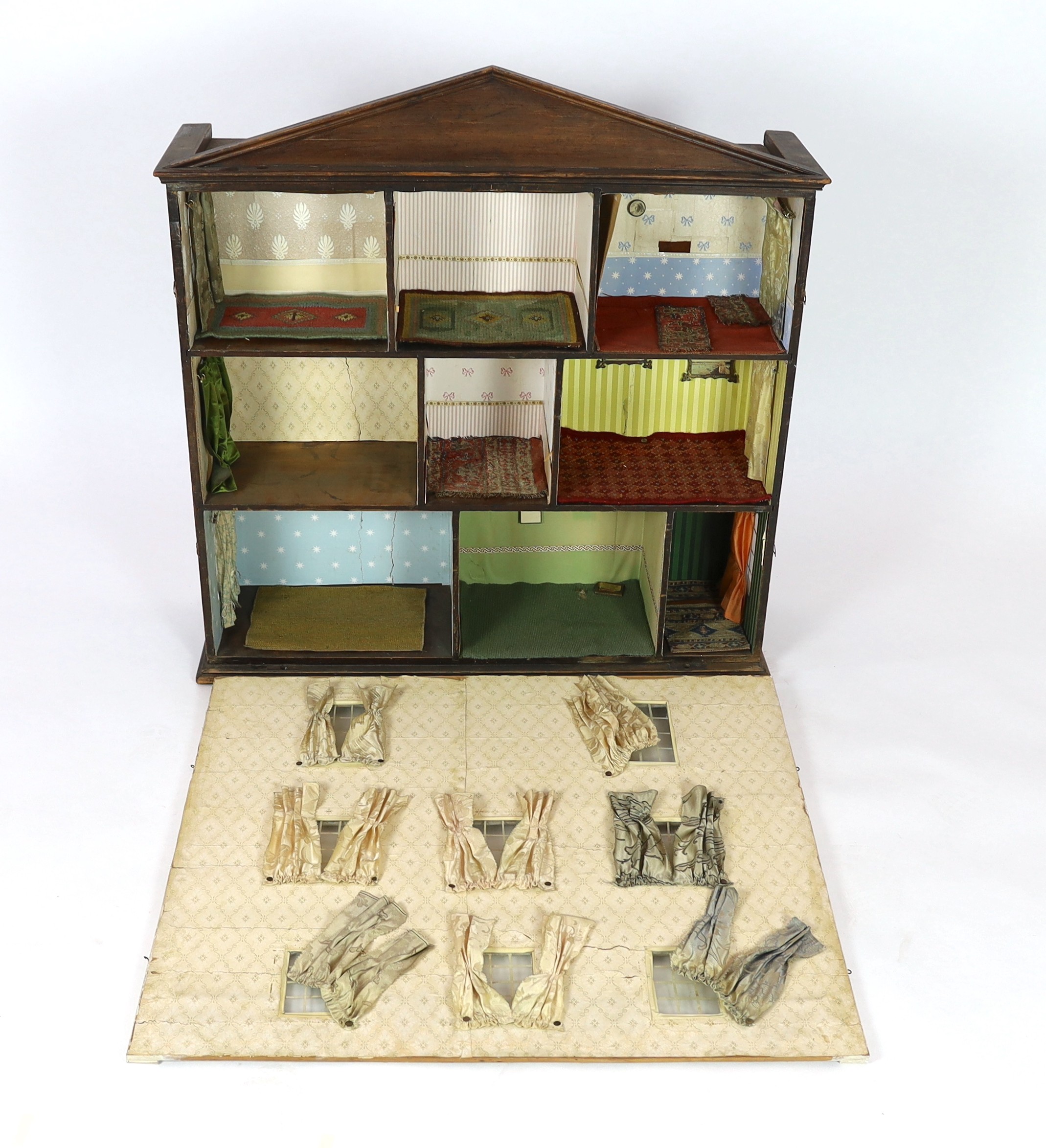 A furnished English dolls’ house, circa 1810-20, with three rooms on three floors surmounted by a - Image 3 of 4